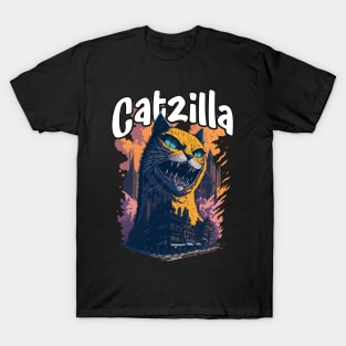 Catzilla Unleashed Funny Cartoon-Style Feline T-Shirt